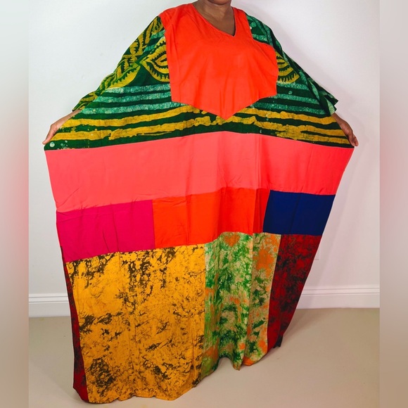 African Print Ankara Multicolor Patchwork Mixed Print Colorful Kaftan Maxi Dtess - Picture 3 of 10